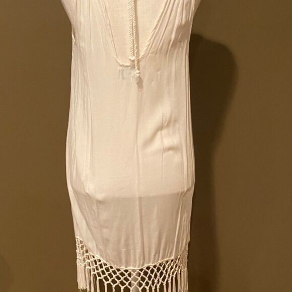 Mud Pie Swimsuit Coverup Size Small Fringe Bottom Tie Neck - Picture 6 of 10
